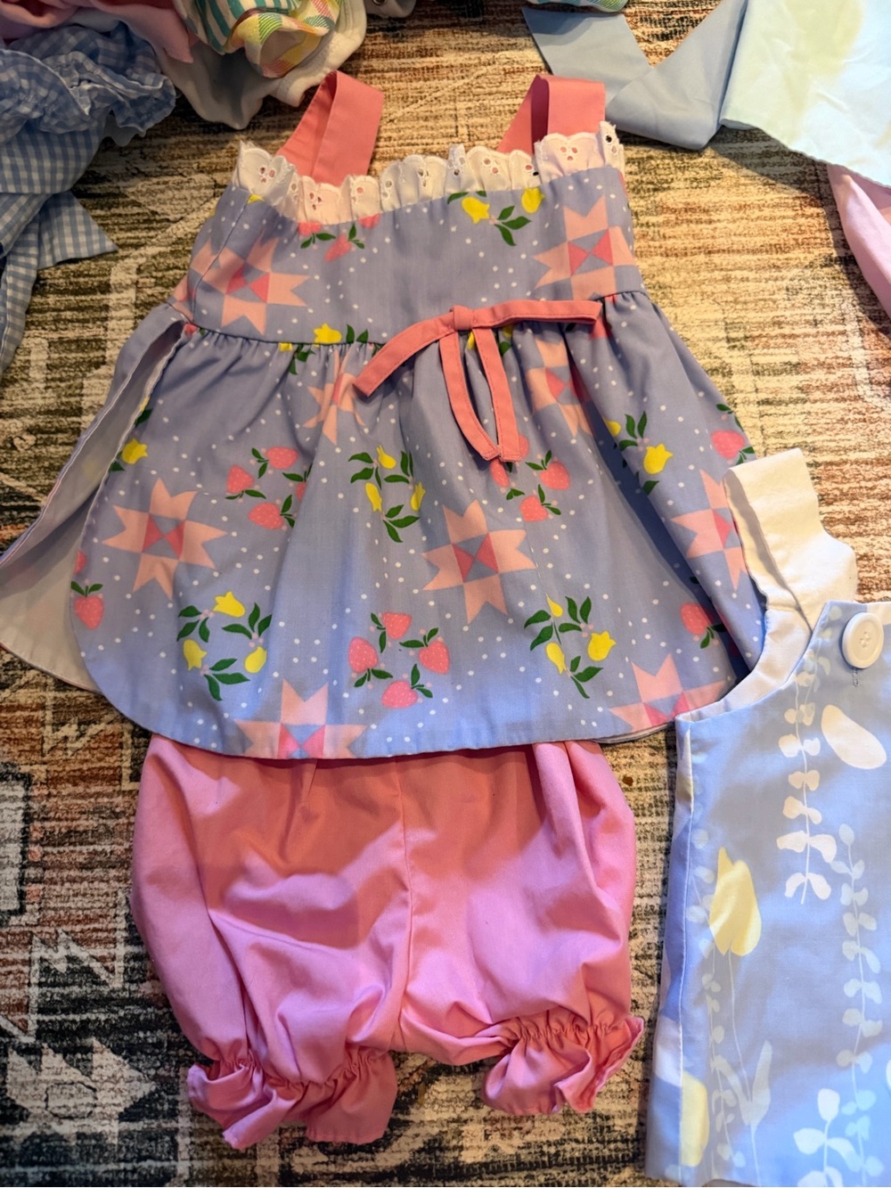 The Beaufort Bonnet Company Lavender and Pink Strawberry Floral Two-Piece Set